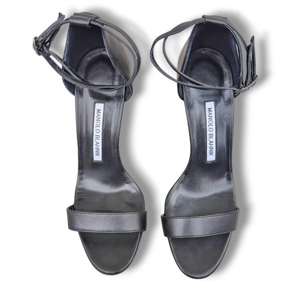 Manolo Blahnik Willis Chaos Double Strap Black Sandals Heels Size 36.5 - Picture 2 of 7